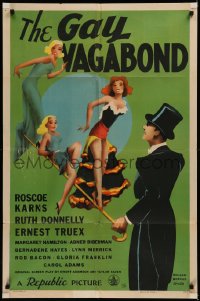 6h0925 GAY VAGABOND 1sh 1940 Millard art of man in tux with 3 sexy girls on his cane, ultra rare!