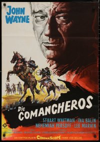 6h0197 COMANCHEROS German 1961 Michael Curtiz, art of cowboy John Wayne, blue Wayne credit design!