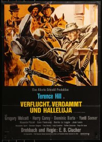 6h0223 MAN OF THE EAST German 1974 wacky image of cowboy Terence Hill on bike, spaghetti western!