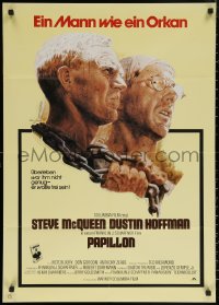 6h0232 PAPILLON German R1970s great art of prisoners Steve McQueen & Dustin Hoffman by Tom Jung!