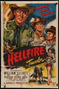 6h0972 HELLFIRE 1sh 1949 preacher with a gun Bill Elliot helps pretty Marie Windsor find religion!