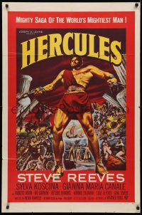 6h0976 HERCULES 1sh 1959 great artwork of the world's mightiest man Steve Reeves!