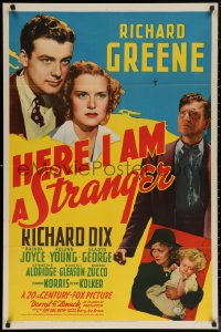 6h0977 HERE I AM A STRANGER 1sh 1939 alcoholic Richard Dix, Richard Greene, Brenda Joyce!