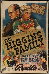 6h0979 HIGGINS FAMILY 1sh 1938 real life husband & wife James Gleason & Lucile Gleason!