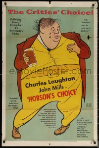 6h0983 HOBSON'S CHOICE 1sh 1954 David Lean, great Al Hirschfeld art of Charles Laughton!