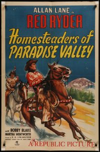 6h0986 HOMESTEADERS OF PARADISE VALLEY 1sh 1947 great art of Rocky Lane as cowboy Red Ryder!