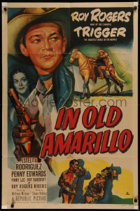 6h1011 IN OLD AMARILLO 1sh 1951 cool art of Roy Rogers & his horse Trigger in Texas!