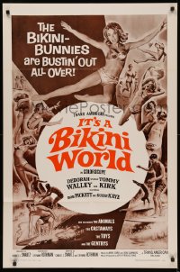 6h1019 IT'S A BIKINI WORLD 1sh 1967 Tommy Kirk, hot Deborah Walley, cool art of surfers & sexy girls