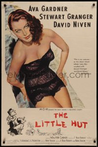 6h1067 LITTLE HUT 1sh 1957 giant image of barely-dressed tropical Ava Gardner with sexy eyes!