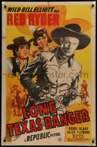 6h1075 LONE TEXAS RANGER 1sh 1945 Wild Bill Elliott as Red Ryder, Native American Bobby Blake!