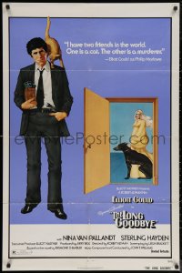 6h1077 LONG GOODBYE style A 1sh 1973 different art of scared cat on Elliott Gould's shoulder!