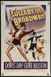 6h1091 LULLABY OF BROADWAY 1sh 1951 art of Doris Day & Gene Nelson in top hat and tails!