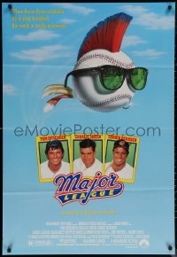 6h1102 MAJOR LEAGUE 1sh 1989 Charlie Sheen, Tom Berenger, wacky art of baseball with mohawk!