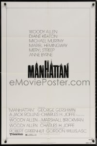 6h1109 MANHATTAN 1sh 1979 Woody Allen & Diane Keaton, New York City title design by Burt Kleeger!