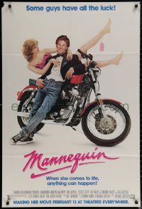 6h1111 MANNEQUIN advance 1sh 1987 great image of Andrew McCarthy & fake Kim Cattrall on motorcycle!