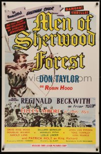 6h1121 MEN OF SHERWOOD FOREST 1sh 1956 art of Don Taylor as Robin Hood fighting many guards!