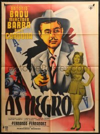 6h0126 AS NEGRO Mexican poster 1954 cool art of Antonio Badu bursting out from ace of spades!