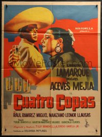6h0129 CUATRO COPAS Mexican poster 1958 Libertad Lamarque, Miguel Aceves Mejia, romantic musical!