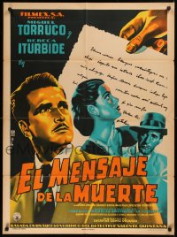 6h0132 EL MENSAJE DE LA MUERTE Mexican poster 1953 art of Miguel Torruco & Rebecca Iturbide by Diaz!