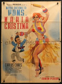 6h0150 MARIA CRISTINA Mexican poster 1951 Maria Antonieta Pons in sexy hula outfit w/rolling pin!