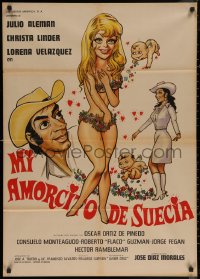 6h0153 MI AMORCITO DE SUECIA Mexican poster 1974 Jose Diaz Morales. wacky and sexy artwork!