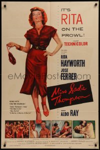 6h1130 MISS SADIE THOMPSON 2D 1sh 1953 sexy smoking prostitute Rita Hayworth is on the prowl!