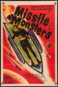 6h1131 MISSILE MONSTERS 1sh 1958 aliens bring destruction from the stratosphere, wacky sci-fi art!