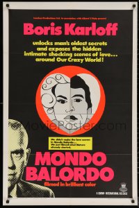 6h1136 MONDO BALORDO 1sh 1967 Boris Karloff unlocks man's oldest oddities & shocking scenes!
