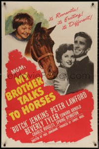 6h1155 MY BROTHER TALKS TO HORSES 1sh 1947 art of Butch Jenkins & race horse, Peter Lawford, Tyler
