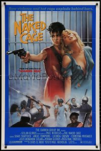 6h1162 NAKED CAGE 1sh 1986 Angel Tompkins, raw violence and hot rage explode behind bars, sexy riot!
