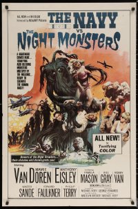 6h1169 NAVY VS THE NIGHT MONSTERS 1sh 1966 wild horror art of sexy Mamie Van Doren in peril!