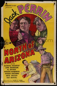 6h1185 NORTH OF ARIZONA 1sh 1935 great art of cowboy Jack Perrin pointing gun at bad guy!
