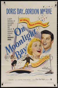 6h1197 ON MOONLIGHT BAY 1sh 1951 great image of singing Doris Day & Gordon MacRae on sailboat!