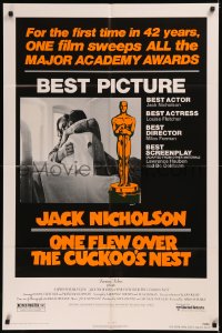 6h1200 ONE FLEW OVER THE CUCKOO'S NEST awards 1sh 1975 Nicholson & Sampson, Forman, Best Picture!