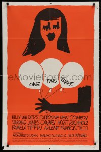 6h1202 ONE, TWO, THREE 1sh 1962 Billy Wilder, wonderful Saul Bass art of girl with balloons!