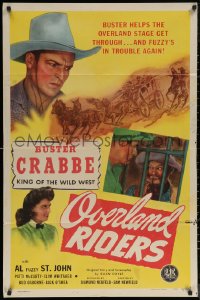 6h1210 OVERLAND RIDERS 1sh 1946 cowboy Buster Crabbe & wacky Al 'Fuzzy' St. John behind bars!