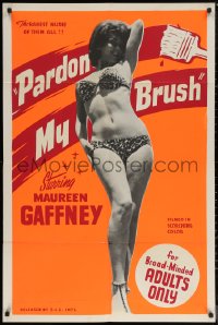 6h1216 PARDON MY BRUSH 1sh 1964 sexy Maureen Gaffney, barest nudie of them all, cool dayglo design!