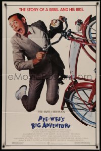 6h1219 PEE-WEE'S BIG ADVENTURE 1sh 1985 Tim Burton, best image of Paul Reubens & his beloved bike!