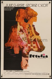 6h1224 PETULIA 1sh 1968 cool artwork of pretty Julie Christie & George C. Scott by Bob Peak!