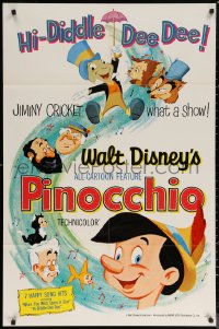 6h1229 PINOCCHIO 1sh R1962 Disney cartoon about a wooden boy who wants to be real!