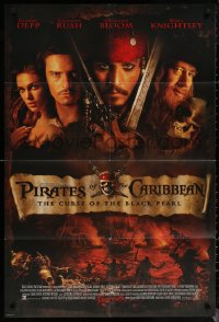 6h1231 PIRATES OF THE CARIBBEAN advance DS 1sh 2003 Geoffrey Rush, Knightley, Johnny Depp & cast!