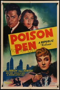 6h1238 POISON PEN 1sh 1941 Robert Newton & Ann Todd, English murder mystery, misleading art!