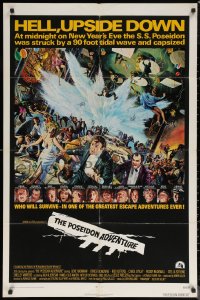 6h1245 POSEIDON ADVENTURE int'l 1sh 1972 art of Gene Hackman & cast escaping by Mort Kunstler!