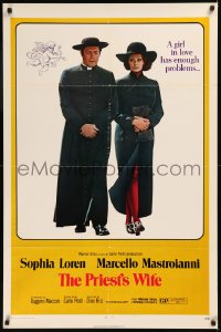 6h1254 PRIEST'S WIFE 1sh 1971 sexy Sophia Loren walks with religious Marcello Mastroianni!