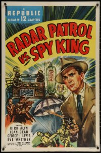 6h1265 RADAR PATROL VS SPY KING 1sh 1949 Kirk Alyn with gun & fedora in a Republic serial!
