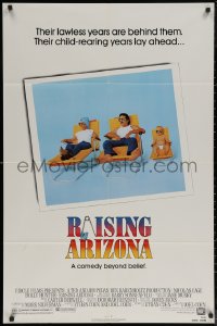 6h1271 RAISING ARIZONA 1sh 1987 Coen Brothers, best art of Nicolas Cage, Holly Hunter & baby!