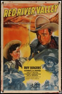 6h1278 RED RIVER VALLEY 1sh 1941 great art of Roy Rogers, Gabby Hayes & pretty Gale Storm!