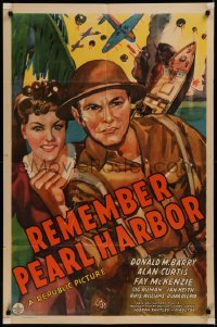 6h1280 REMEMBER PEARL HARBOR 1sh 1942 Donald Red Barry & Fay McKenzie are fightin' mad!