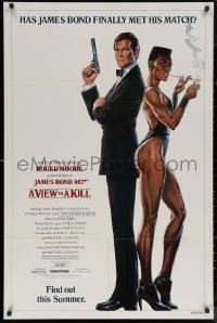 6h1503 VIEW TO A KILL advance 1sh 1985 art of Roger Moore & Jones by Goozee over white background!