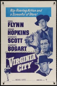 6h1505 VIRGINIA CITY 1sh R1951 art of Errol Flynn, Humphrey Bogart & Randolph Scott, + sexy Hopkins!